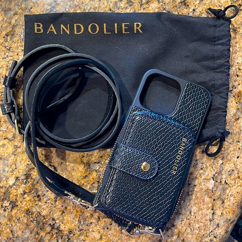 BANDOLIER Emma Vanity Crossbody Case in Black Snake/Gold